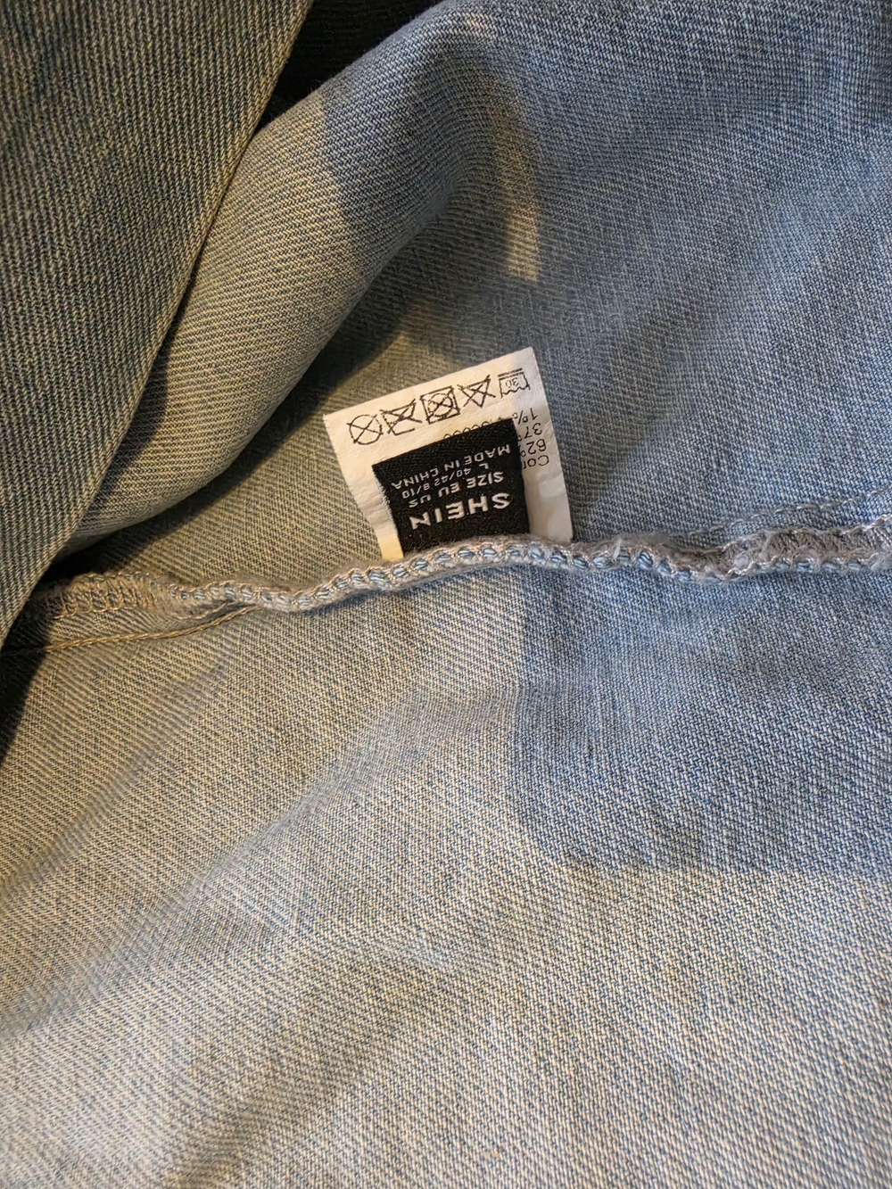 SHEIN Light Blue Distressed Denim Button-Up Shirt Jacket - Picture 3 of 3
